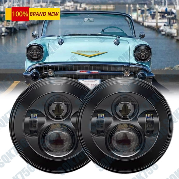 Fit 1950-1957 for Chevy Bel Air Pair 7" inch Round LED Headlight Projector HI/LO