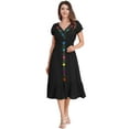 thumbnail image 5 of IDOPIP Women Mexican Dress Floral Embroidery V Neck Short Puff Sleeve Traditional Fiesta Dresses, 5 of 9