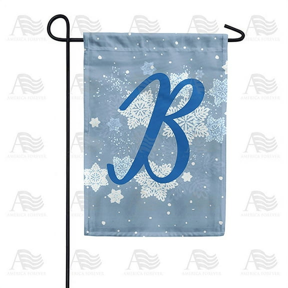 America Forever Winter Monogram Letter B Garden Flag Vertical Double Sided 12.5 x 18 inches Winter Holiday Decor for Outdoor, Porch for Decoration, Blue Snowflake Yard Flag