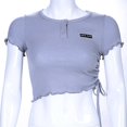 thumbnail image 2 of Summer Slim Sexy Top Solid Color Drawstring Ruffle Crop Button Design Wild Fashion Tunic Pullover Top Shirt For Women and Girls, 2 of 4