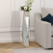 25.6" Tall Crushed Diamond Floor Vase, Unique Shape Silver Large Vases for Decor Living Room, Crystal Mirrored Home Decor Vases for Dried Flower