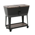 thumbnail image 4 of Sunjoy 80-Quart Wood Grain Finish Metal Rolling Ice Chest Cooler Cart with Storage Shelf, Steel Bottle Opener, and Lockable Wheels, Bronze, 4 of 8