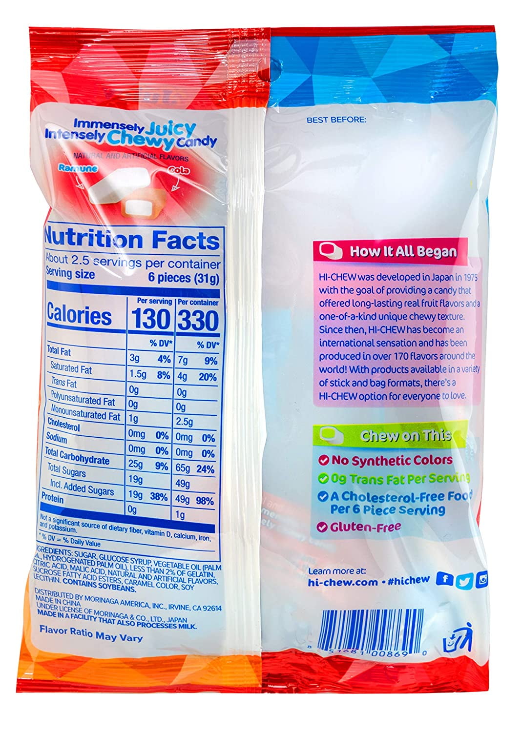 Hi-Chew Sensationally Chewy Japanese Fruit Candy, Soda Pop, 2.82 Ounce, 6 Count