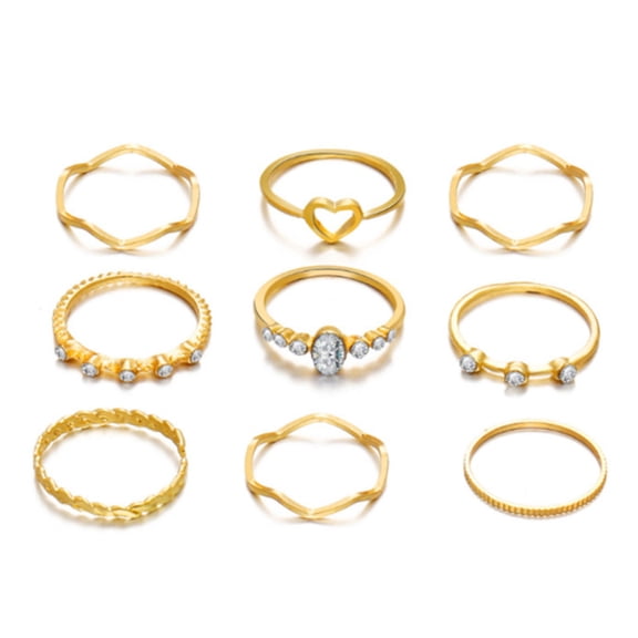 AYYUFE 9 Pcs/Set Lady Finger Ring Exquisite Vintage Simple Creative Ring Set for Gift Alloy Gold