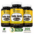 thumbnail image 7 of Sunshine Naturals Folic Acid 800mcg (Vitamin B9) Supplement, Supports Red Blood Cell Formation & Prenatal Wellness, 100 Tablets per Bottle, 3-Pack, 7 of 7