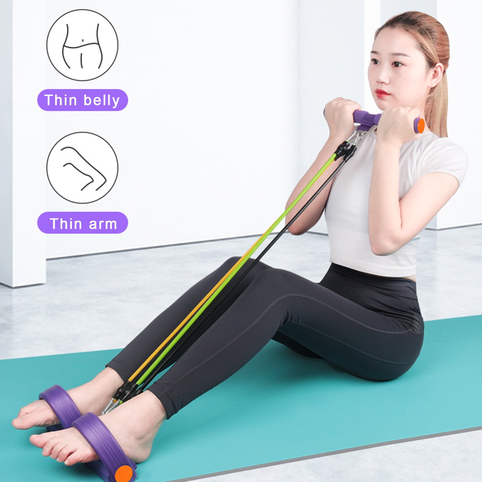 YIFAEUX Multifunction Tension Rope Elastic Yoga Pedal Puller Resistance Band with Non-Slip Handle Leg Stretching Tension Rope Home Fitness Equipment
