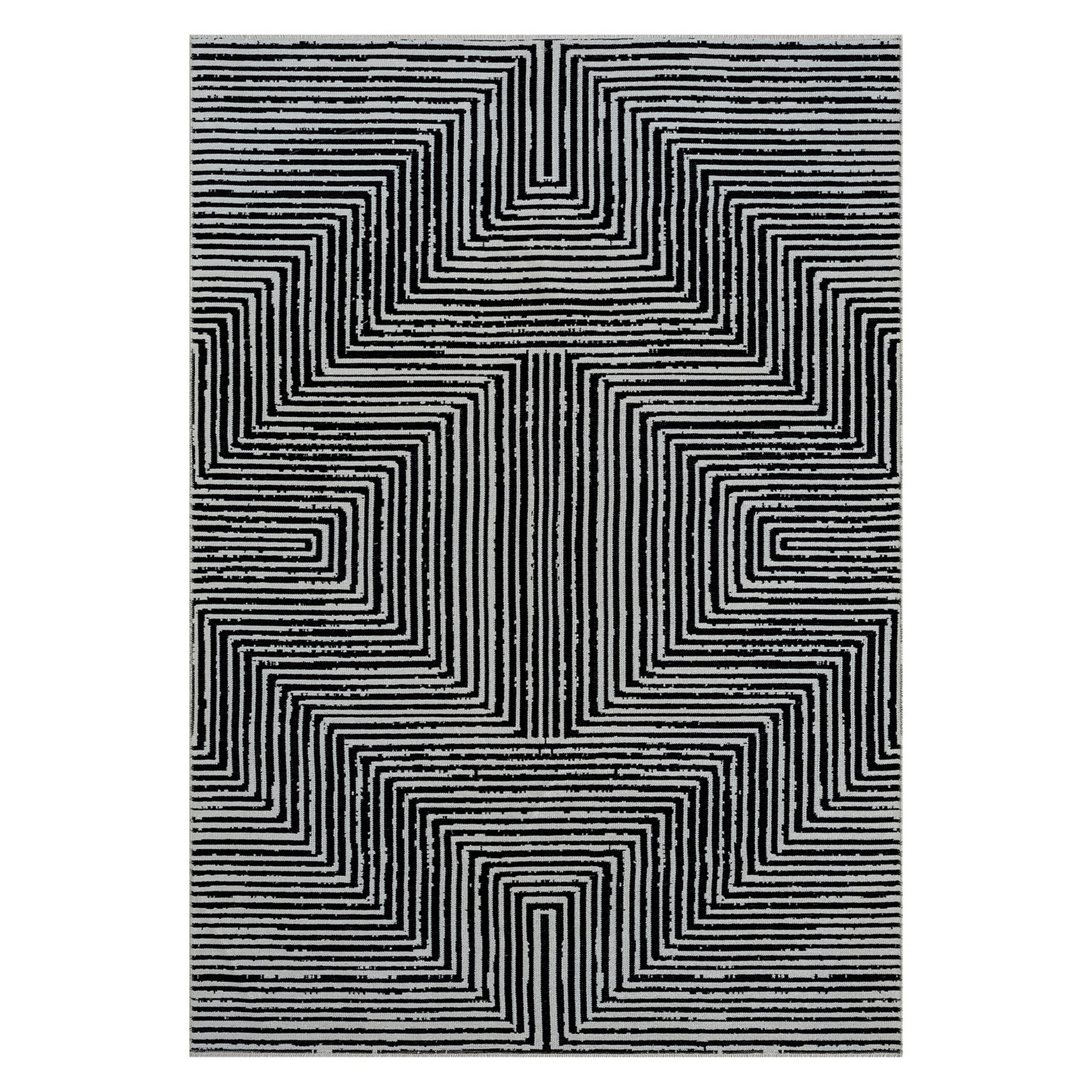 Indigo Ink Votra Black Abstract Geometric Indoor Area Rug, 6' x 9', Machine Washable