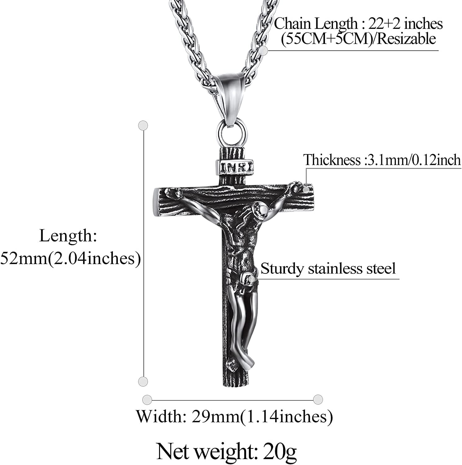 FindChic Men Cross Necklace Christian Crucifix Jewelry Stainless Steel Pendant Chain Jesus Christ Lord's Prayer Pendant with 22inch,Thanksgiving Day Gift Chain