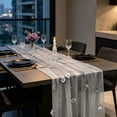 thumbnail image 4 of Pearl Table Runner, Tulle Gray Summer Cheesecloth 9FT Gauze Cheese Cloth Sheer Chiffon Dining Wedding Birthday Party Bridal Anniversary Holiday Centerpiece Table Decor, 4 of 6