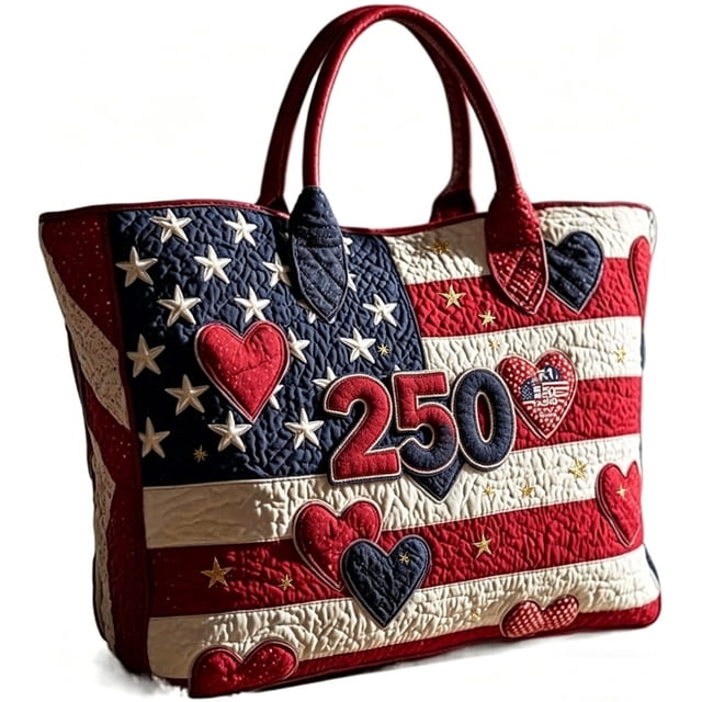 Tong USA 250th Anniversary Quilted Tote Patriotic Shoulder Handbag For Daily Use
