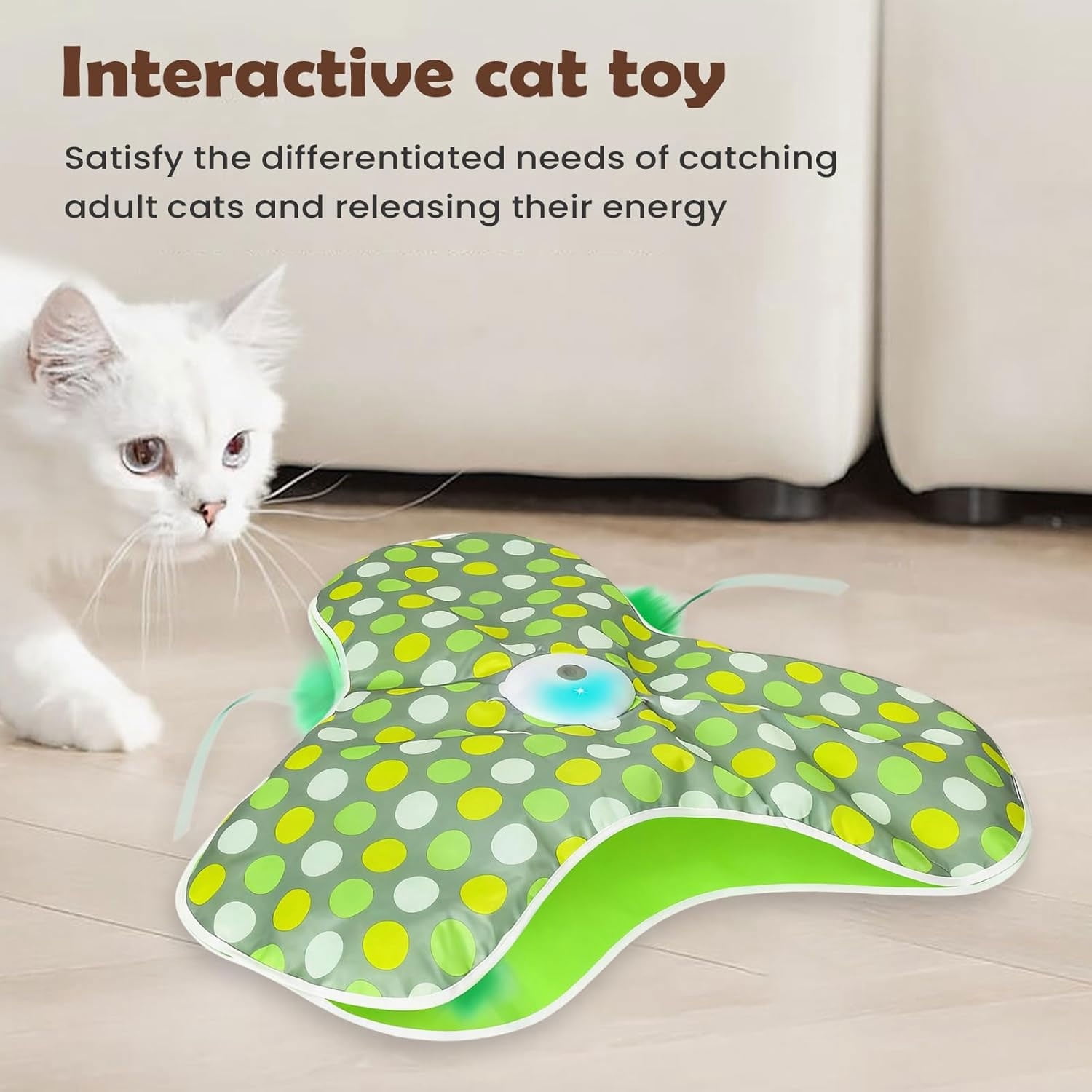 iFCOW Interactive Cat Toys for Indoor Cats Rechargeable, Hide and Seek Interactive Toy with Moving Concealed Feathers, Real Mouse Squeaky, Boredom Relief for Indoor Bored