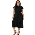 thumbnail image 3 of DARING DIVA Plus Size Bow Tie Neck Ruffle Cap Sleeve A Line Midi Dress 1X Black, 3 of 6