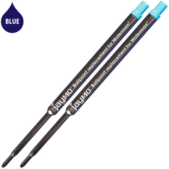 Jaymo Replacement for Waterman 834264 - Measures 4.4 in / 112 mm Long - Ballpoint Pen Refill - 2 Blue