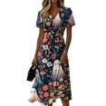 thumbnail image 2 of Halloween Dresses for Women Skeleton V Neck Bat Fall Wrap Dresses Witch Hat Short Sleeve Casual Wedding Guest Dress XL, 2 of 5