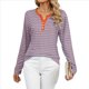 thumbnail image 2 of Camisetas de Larga A Rayas para Mujer, Informales, con Cuello en V, Bloques de Color, Corte Holgado, Básicas. Rosa y L, 2 of 10