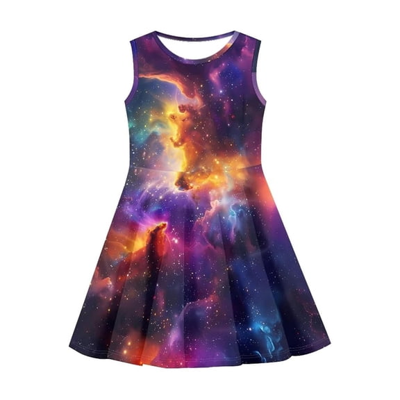 WhouRiu Girls Fashion Graphic Dress Summer Sleeveless Crew Neck Pleated Dresses Kids Casual Comfortable Cute Sundress,9-10 Years