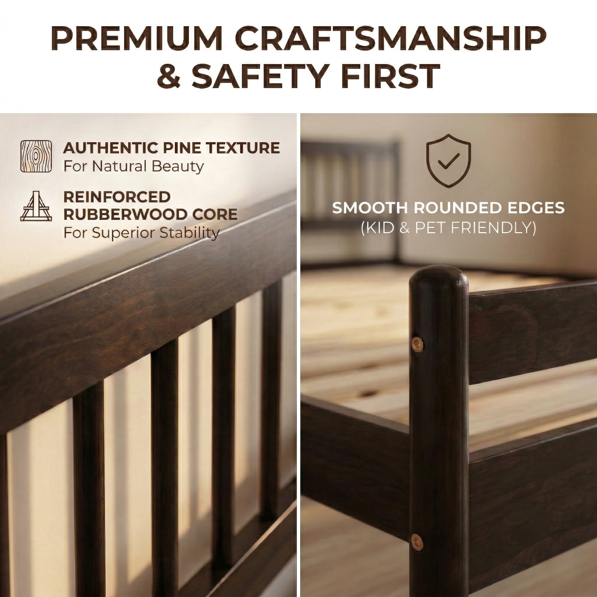 Mintazer Traditional King Size Platform Bed with Headboard and Footboard, Vintage Headboard Bed Frame for Bedroom, Brown
