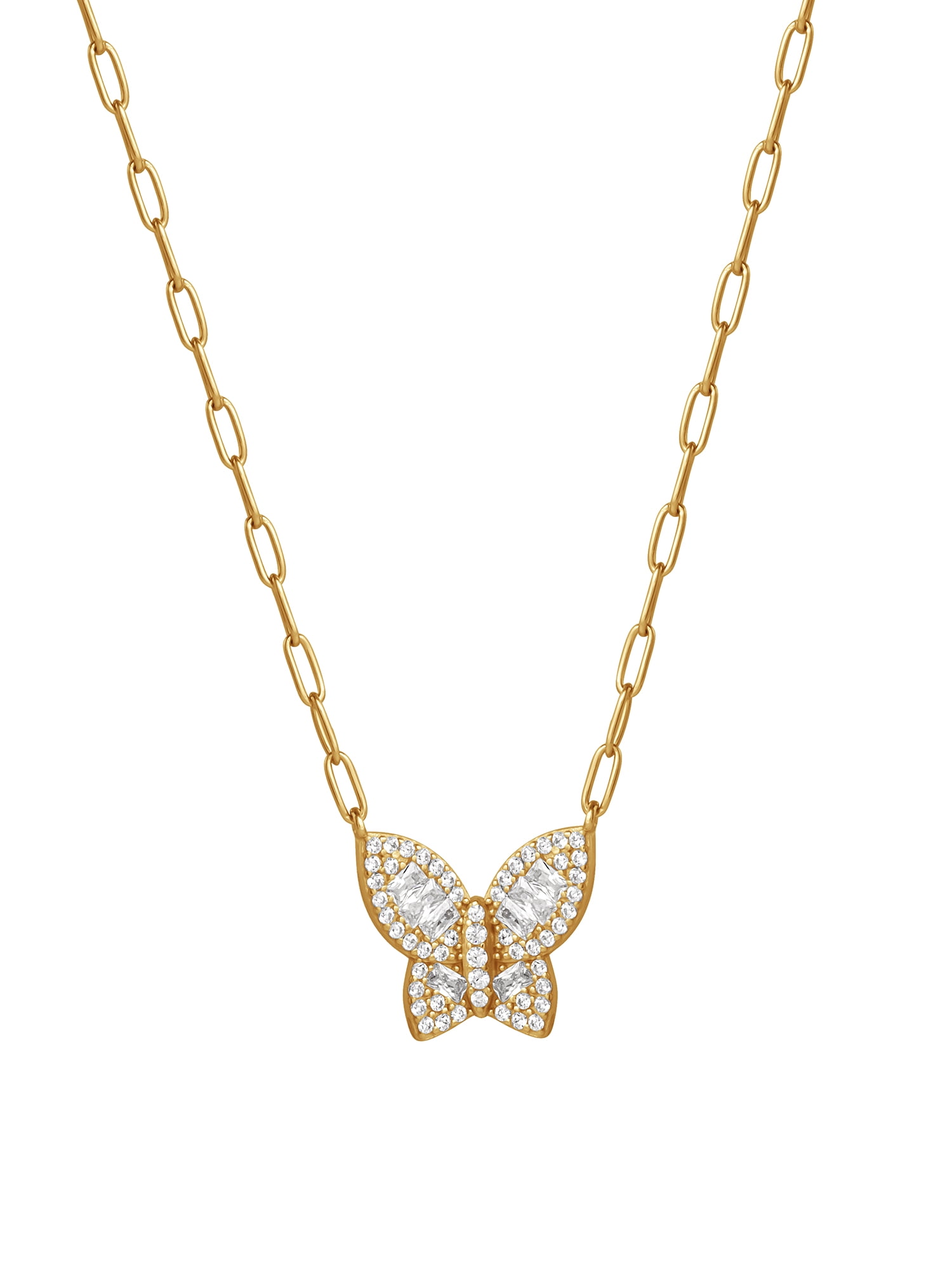 Brilliance Fine Women's Cubic Zirconia Yellow Gold Plated Sterling Silver Heart and Butterfly Necklace Set, 18"