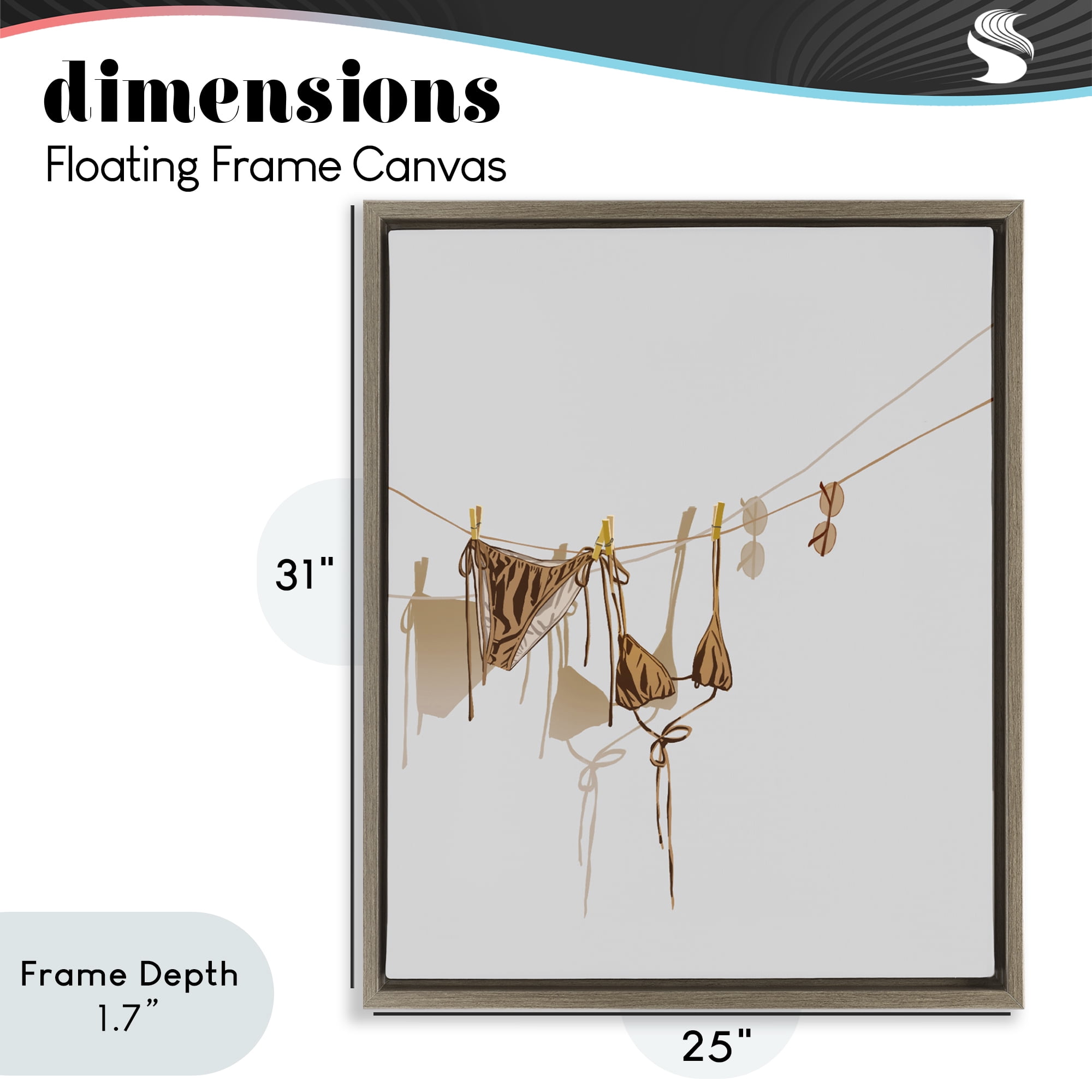 Stupell Industries Sunlit Bikini on Clothesline Brown Framed Floater Canvas Wall Art, design by Ziwei Li