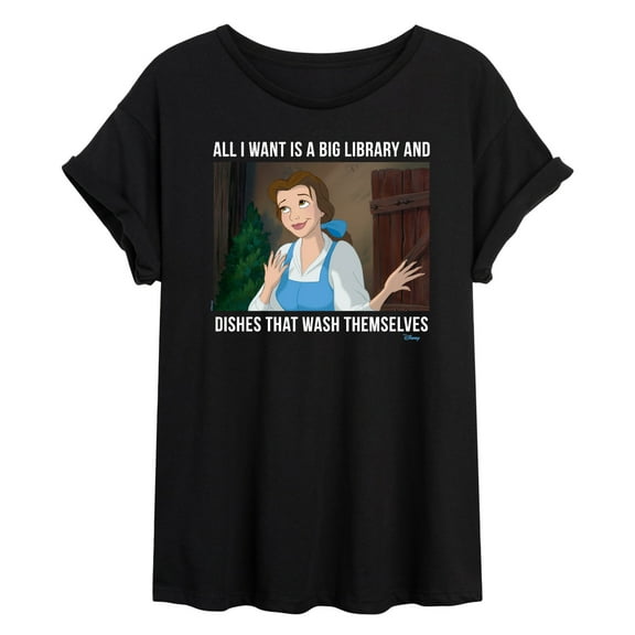 Disney Beauty & The Beast - Belle - All I Want Is A Big Library - Juniors Ideal Flowy Muscle T-Shirt