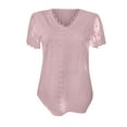 thumbnail image 5 of Idoravan Women's Plus Size Tops Fashion Womens Casual Solid Color V Neck Lace ing Short Sleevet Tops Loose Blouses, 5 of 5