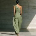 thumbnail image 5 of JULMCOMO Jumpsuits for Women One Shoulder Bow Tie Waist Vacation Summer Rompers Wide Leg Baggy Dressy Jumpsuit with Pockets Green S, 5 of 7