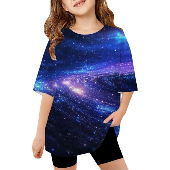 Gyexs Space Shirt Kids 3D Graphic Short Sleeve Shirts Soft Comfort Clothes Summer Holiday #03 Blue 12-13 Years