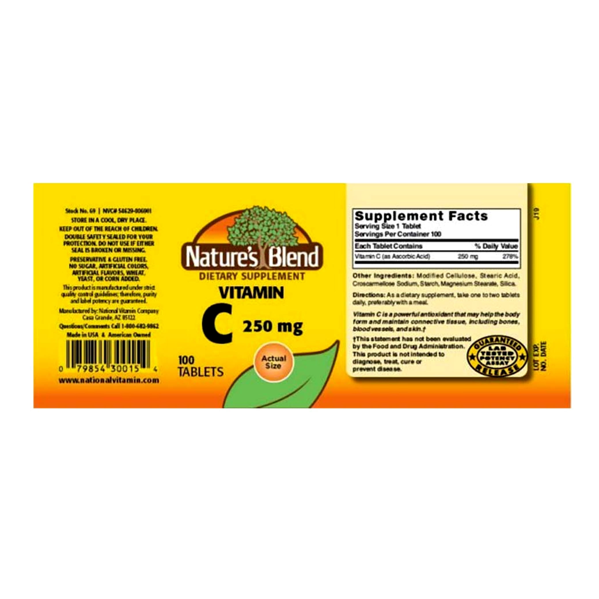 Nature's Blend Vitamin C Tablets, 250 mg, 100 Count