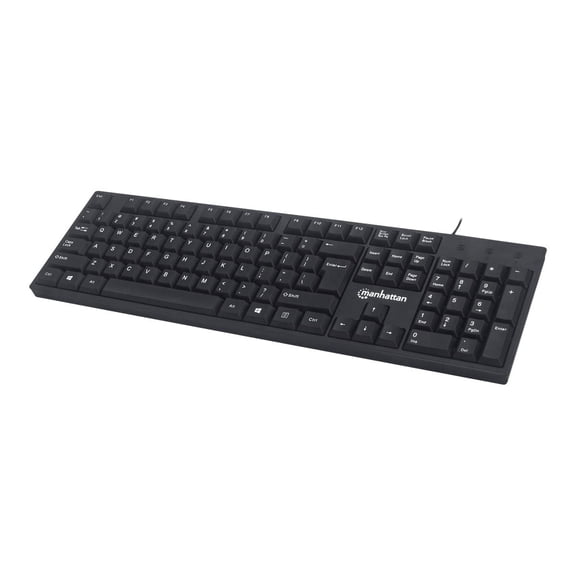 MANHATTAN Wired Computer Keyboard – Basic Keyboard - USB-A Cable, 104-keys, Foldable Stands - Compatible for Windows, PC, Laptop - 3 Yr Mfg Warranty – Black