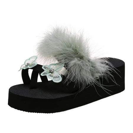 

lystmrge Women s Slippers Size 6 S Women Slippers Size 7 Fuzzy Slide Slippers for Women Ladies Fashion Rhinestone Butterfly Plush Cover Toe Platform Wedge Slippers