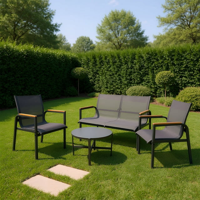 Bossa Sala para Jardín Exterior Terraza o Patio| 2 Sillones Individuales y Sofa Doble| 1 Mesa de Centro Resistente al Agua Incluida Altair