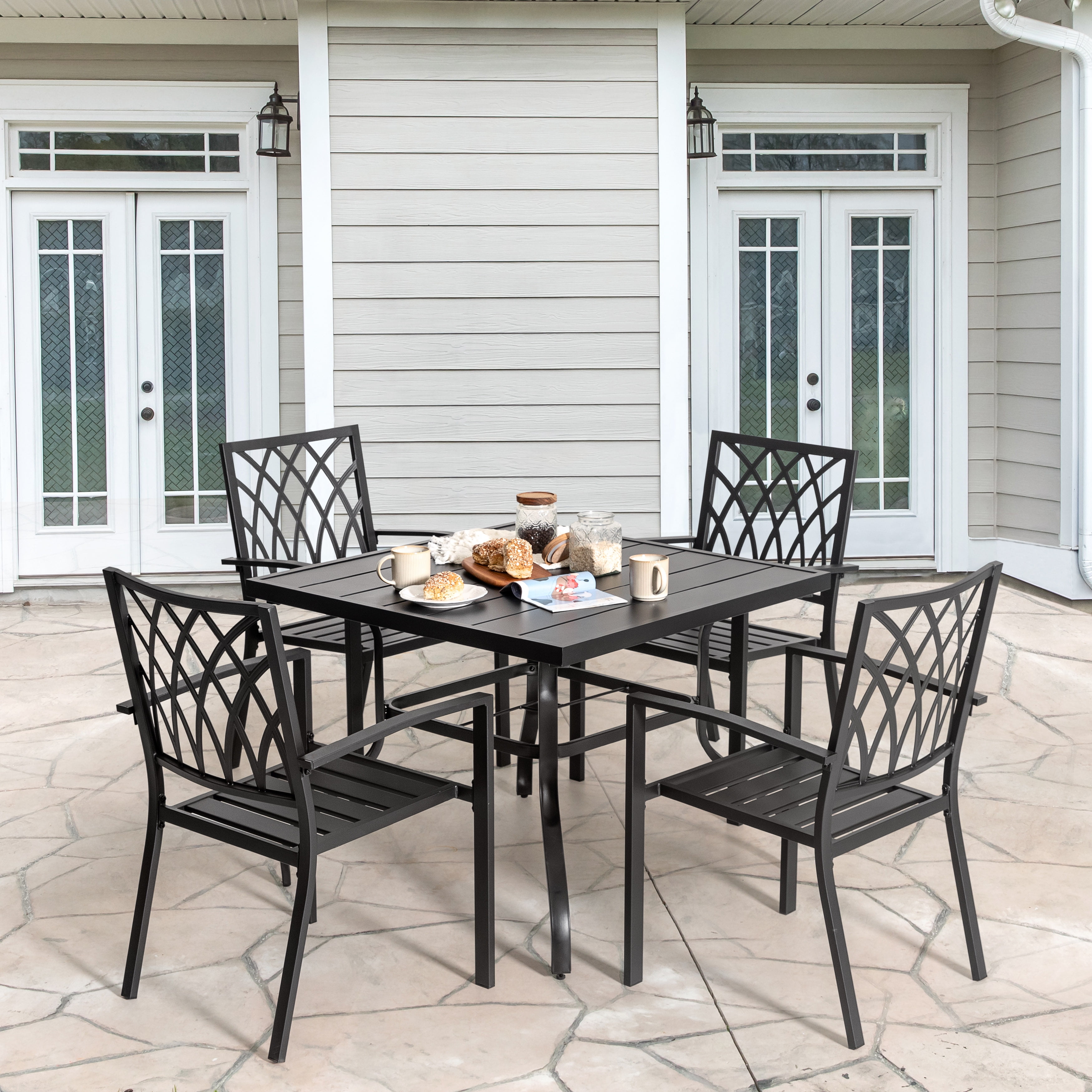 Nuu Garden Patio Outdoor Dining Chairs Set of 4, Portable Patio Dining Chairs, Stackable Patio Chairs Metal Chairs for Backyard Lawn Deck Poolside Porch Bistro, Black