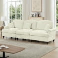 thumbnail image 3 of Miekor Furniture Elegant Mid Century Large 3 Seater Sofa Couch with Flared Arms and Removable Ruffles Pleats Skirts and Spindle Legs, Comfy Chenille Three-Seat Sofa for Living Room, Beige White MK0769, 3 of 12