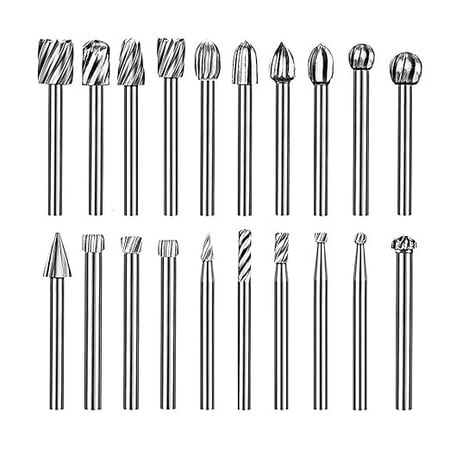 

Carving Bits 20pcs Rotary Bits Burr Set Wood Engraving Router Bit with 1/8 Shank Rotary Tools Accessories for DIY Woodworking Carving Engraving Drilling