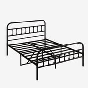 UHOMEPRO Queen Size Metal Bed Frame with Headboard and Footboard, Vintage Victorian Style Platform Bed Frame, No Box Spring Needed, Easy Assembly, Center Support Bar, Black