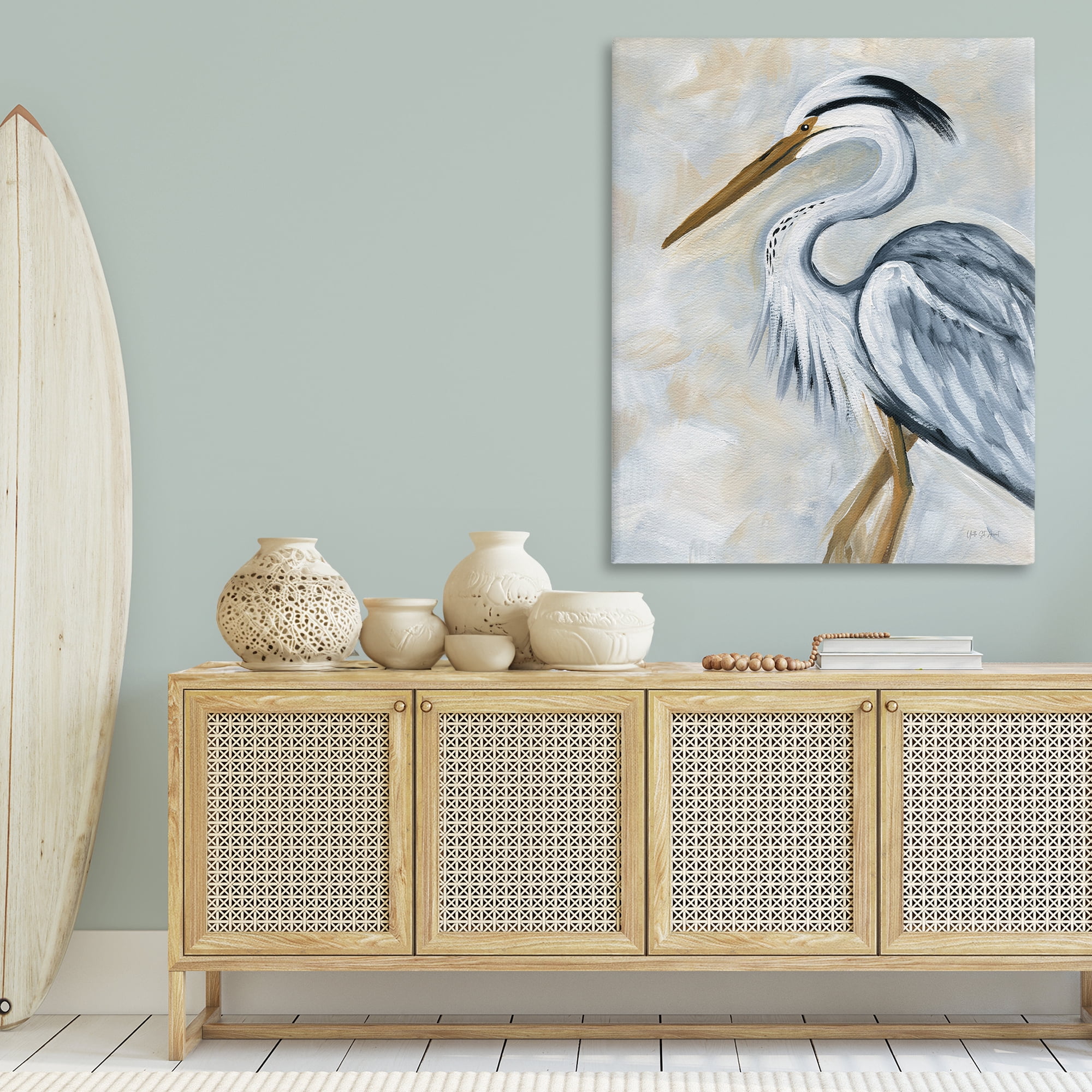 Stupell Industries Muted Blue Heron Animals & Insects Painting Gallery Wrapped Canvas Art Print Wall Art, 36 x 48