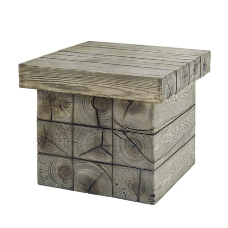 Light Gray Wood Furniture Contemporary Modern Urban Designer Outdoor Patio Balcony Garden Furniture Side End Table, Faux Simulate Wood, Light Grey Gray ()