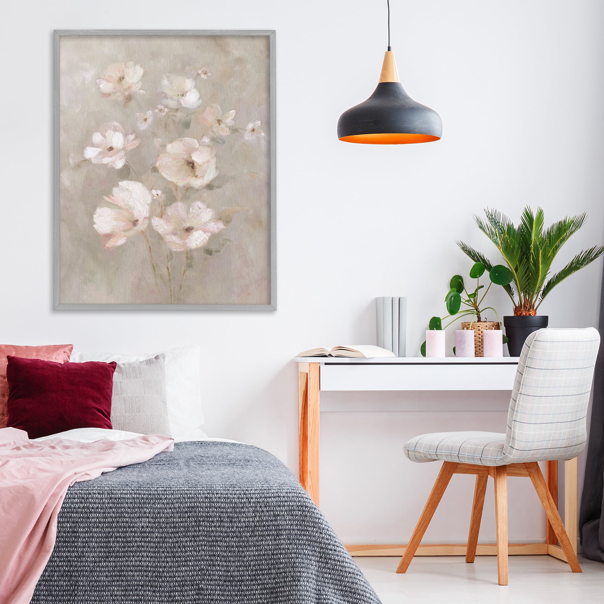 Stupell Industries Blush Florals over Beige Gray Framed Giclee Art, design by Carol Robinson
