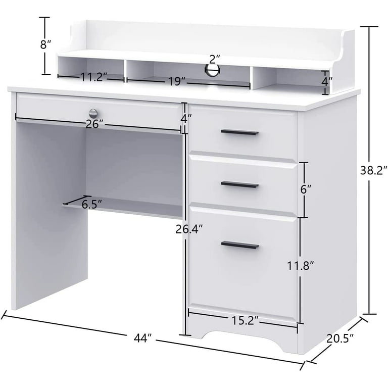 Computer Desk with Drawers, White Home Office Desk with Hutch, PC Desk  Writing Table with Storage for Small Spaces, White
