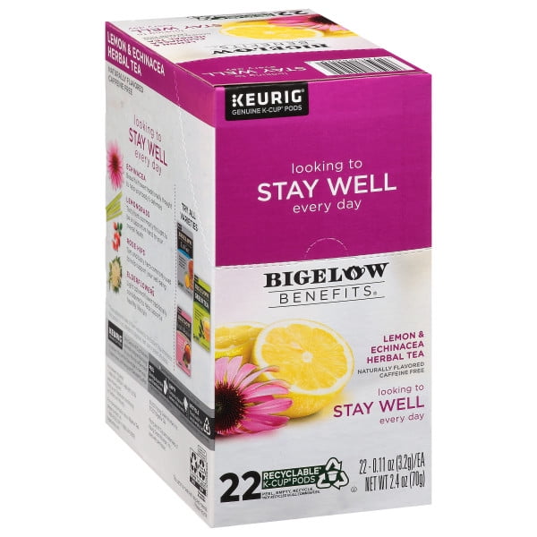 Bigelow Benefits STAY WELL Lemon & Echinacea K-Cup Pods, Herbal Tea, 22 Pods