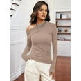 thumbnail image 3 of Women'S Off Shoulder Tops Dressy Long Sleeve Asymmetrical Slim Fit Going Out Fall Blouse Ruched Shirts Camel XS, 3 of 6
