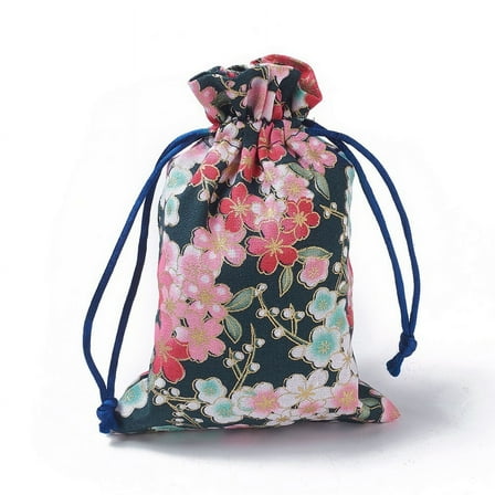 20 pc Burlap Packing Pouches Drawstring Bags Rectangle with Flower Pattern Dark Blue 14.2~14.7x10~10.3cm