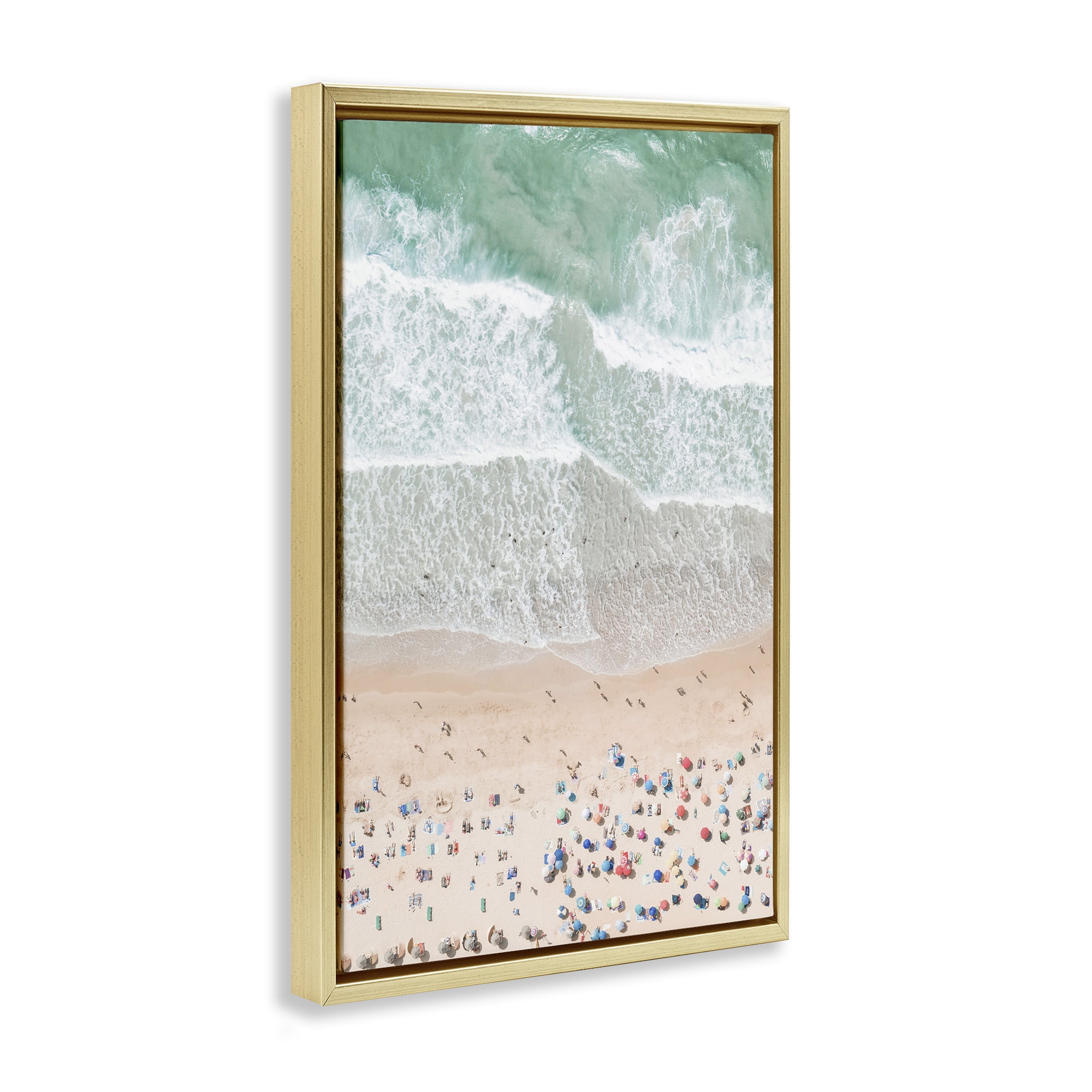 Stupell Industries Aerial Beachgoers View Nautical & Beach Painting Gold Floater Framed Canvas Art Print Wall Art, 21 x 31