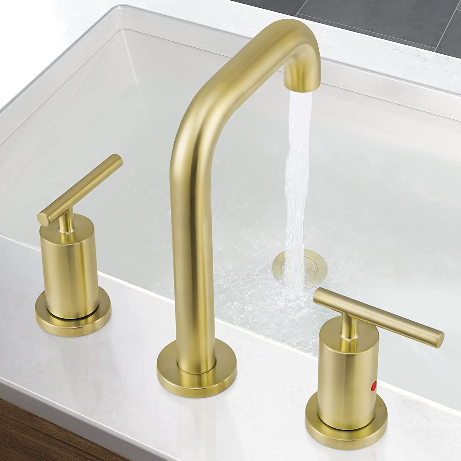PARLOS 8 Inch Polished Chrome Widespread Bathroom Sink Faucet for 3 Hole Vanity with cUPC Faucet Supply Lines,Brushed Gold