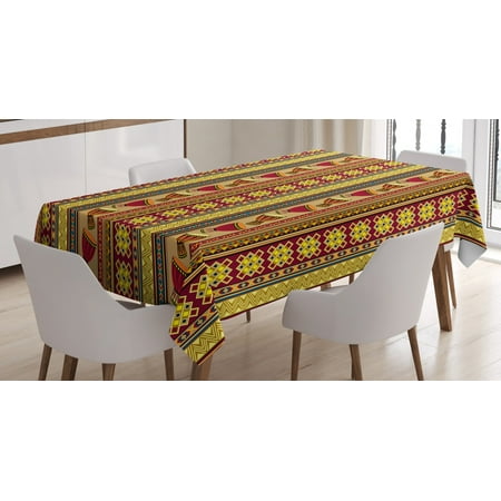 

Ethnic Tablecloth African Tribal Pattern with Abstract Folk Figures and Drum Icons Traditional Design Rectangular Table Cover for Dining Room Kitchen 60 X 84 Inches Multicolor by Ambesonne