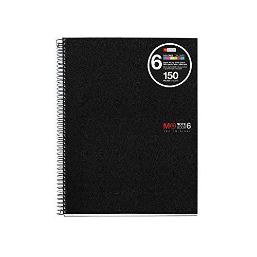 Miquelrius Medium Wirebound Notebook, 6" x 8", 6Subject, College Ruled, Black