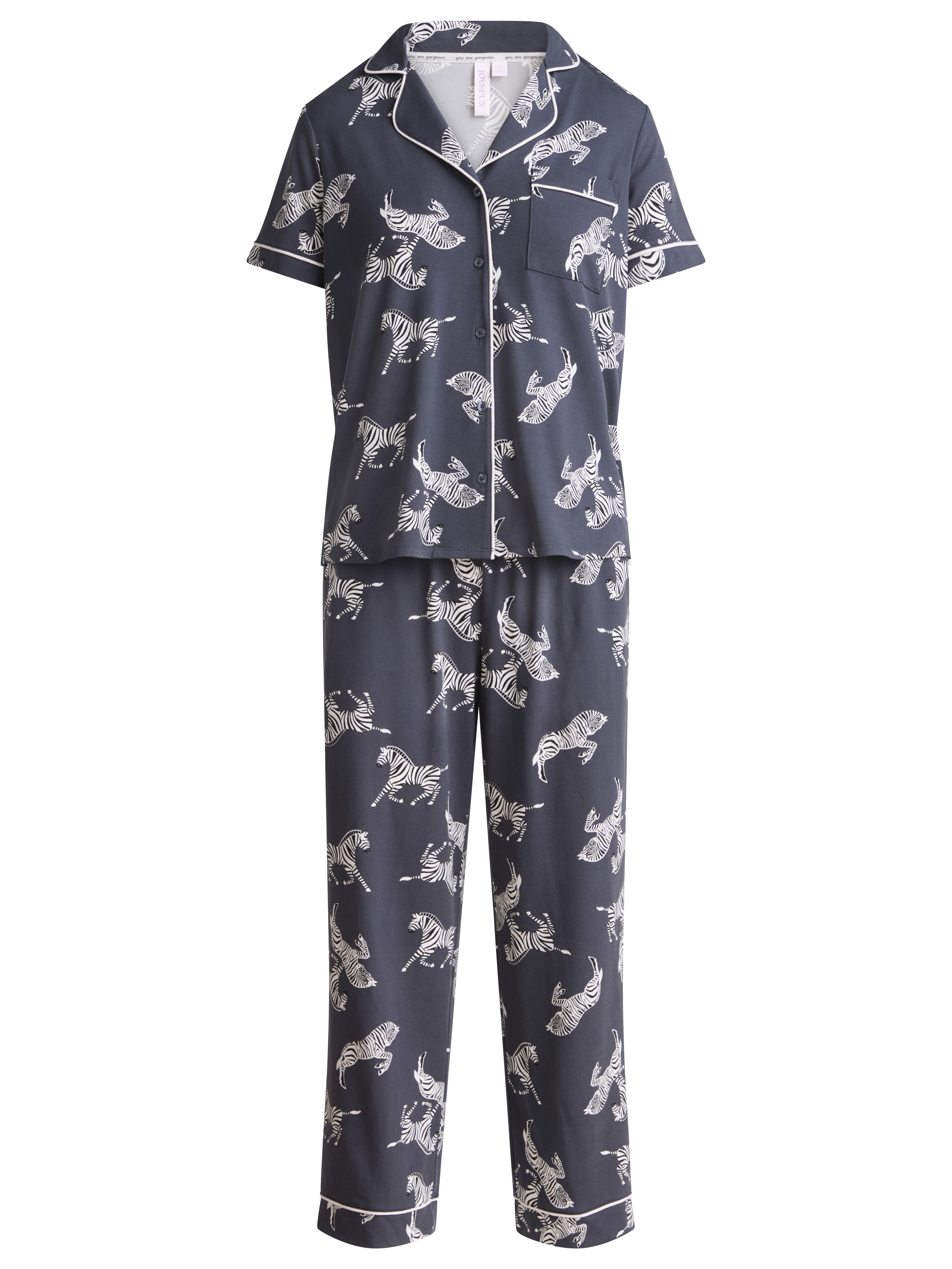 Joyspun Women's Dreamy Soft Collection Notch Collar Short Sleeve Knit Top & Capri Pajama Set, 2-Piece, Sizes XS-3X