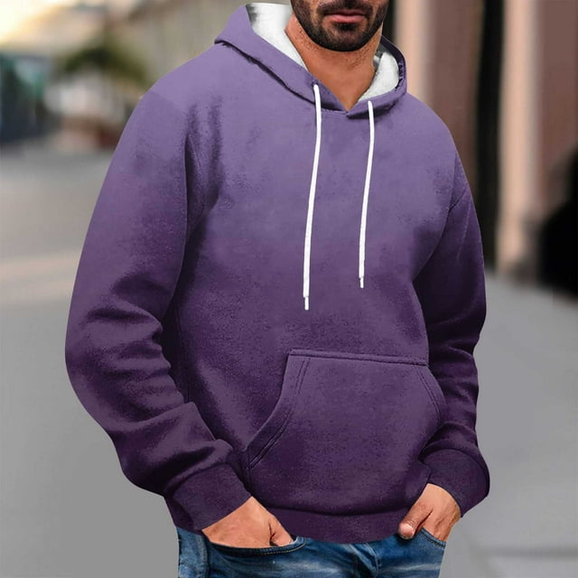 Dolkfu Sudadera con capucha para hombre en degradado, sudadera ancha y casual con bolsillo tipo canguro, sudadera de otoño con capucha para hombre L