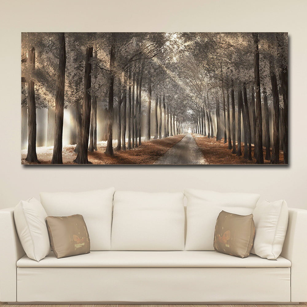 Forest Wall Art Canvas Wall Art Canvas Painting Tree in Sunshine Foggy  Forest Picture Poster Print Framed Ready to Hang for Living Room Bedroom  Office Home Decor,31.5x15.7inch