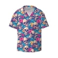 thumbnail image 2 of Lsque Skull blue leaf print Men's Cuban Collar Short Sleeve Shirt Summer Beachwear Casual Button Down Fashionable Vacation Leisure Shirt-XX-Large, 2 of 7